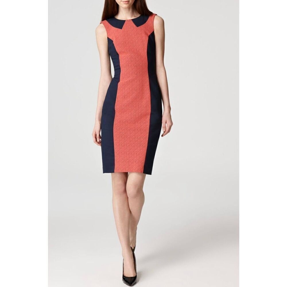 French Connection Navy Blue & Orange  Sleeveles Pencil Silhouette Style Dress